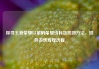 探寻王者荣耀以前的荣耀资料及找回方法，回溯游戏辉煌历程