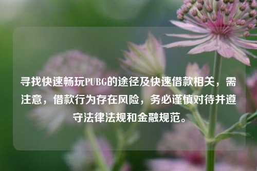 寻找快速畅玩PUBG的途径及快速借款相关，需注意，借款行为存在风险，务必谨慎对待并遵守法律法规和金融规范。