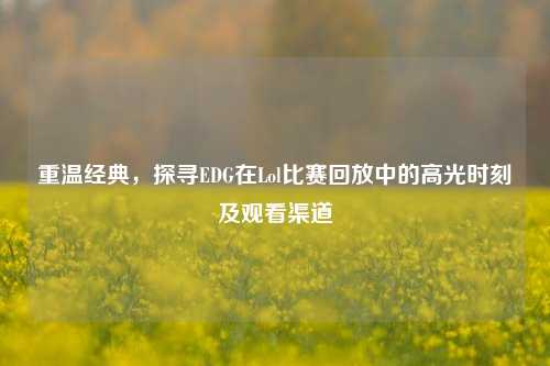 重温经典,探寻EDG在Lol比赛回放中的高光时刻及观看渠道