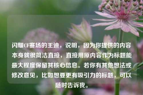 闪耀CF赛场的王迪,说明,因为你提供的内容本身就很简洁直接,直接用原内容作为标题能最大程度保留其核心信息。若你有其他想法或修改意见,比如想要更有吸引力的标题,可以随时告诉我。