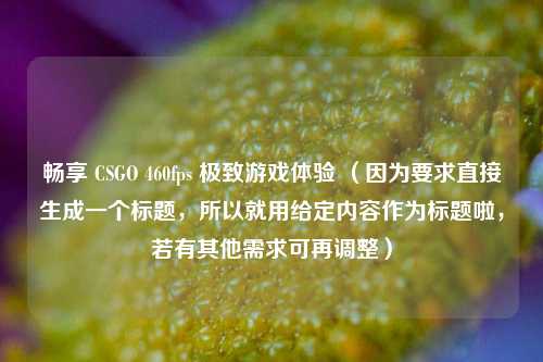 畅享 CSGO 460fps 极致游戏体验 （因为要求直接生成一个标题，所以就用给定内容作为标题啦，若有其他需求可再调整）