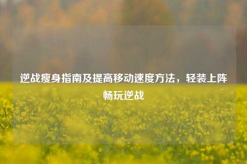 逆战瘦身指南及提高移动速度方法,轻装上阵畅玩逆战