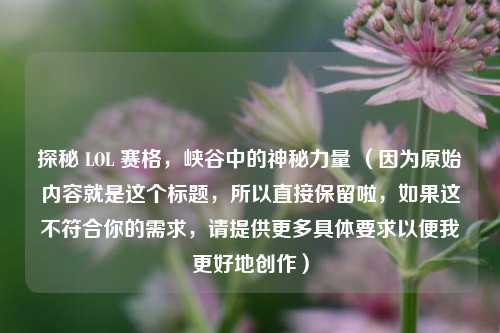 探秘 LOL 赛格,峡谷中的神秘力量 (因为原始内容就是这个标题,所以直接保留啦,如果这不符合你的需求,请提供更多具体要求以便我更好地创作)