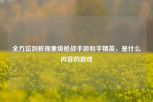 全方位剖析现象级枪战手游和平精英,是什么内容的游戏