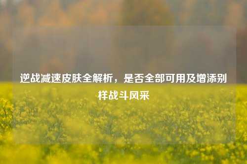 逆战减速皮肤全解析,是否全部可用及增添别样战斗风采