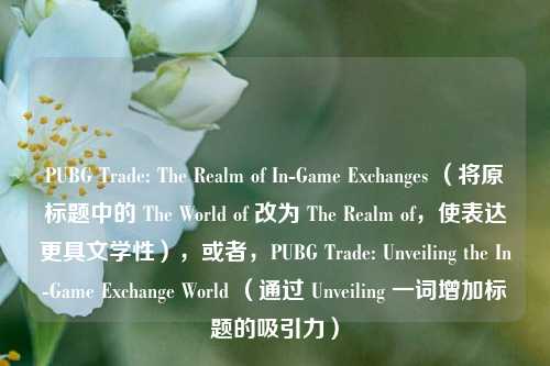 PUBG Trade: The Realm of In-Game Exchanges (将原标题中的 The World of 改为 The Realm of,使表达更具文学性),或者,PUBG Trade: Unveiling the In-Game Exchange World (通过 Unveiling 一词增加标题的吸引力)