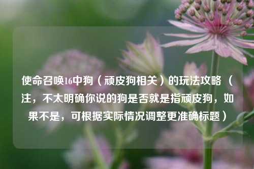 使命召唤16中狗(顽皮狗相关)的玩法攻略 (注,不太明确你说的狗是否就是指顽皮狗,如果不是,可根据实际情况调整更准确标题)