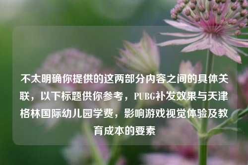 不太明确你提供的这两部分内容之间的具体关联,以下标题供你参考,PUBG补发效果与天津格林国际幼儿园学费,影响游戏视觉体验及教育成本的要素