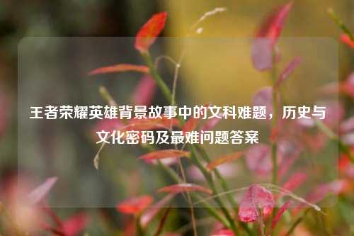 王者荣耀英雄背景故事中的文科难题,历史与文化密码及最难问题答案