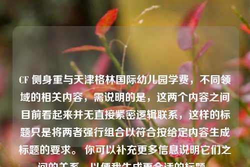 CF 侧身重与天津格林国际幼儿园学费,不同领域的相关内容,需说明的是,这两个内容之间目前看起来并无直接紧密逻辑联系,这样的标题只是将两者强行组合以符合按给定内容生成标题的要求。 你可以补充更多信息说明它们之间的关系,以便我生成更合适的标题 。