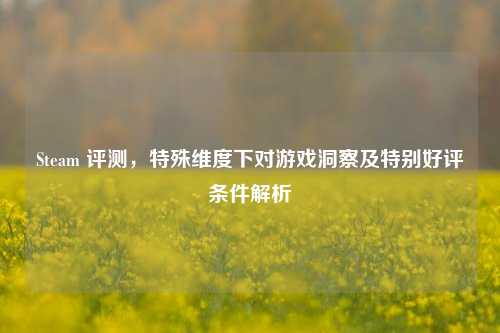 Steam 评测,特殊维度下对游戏洞察及特别好评条件解析