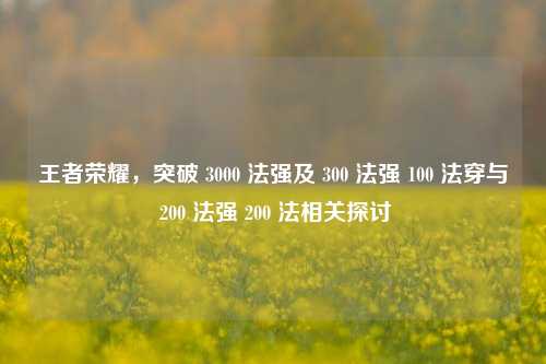 王者荣耀,突破 3000 法强及 300 法强 100 法穿与 200 法强 200 法相关探讨
