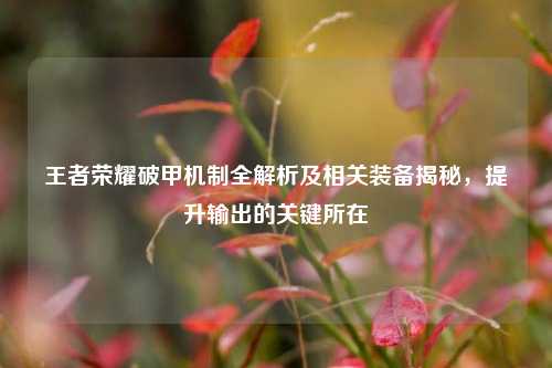 王者荣耀破甲机制全解析及相关装备揭秘,提升输出的关键所在
