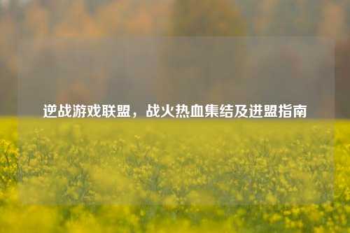逆战游戏联盟,战火热血集结及进盟指南