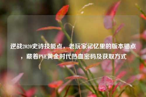 逆战2020史诗技能点,老玩家记忆里的版本锚点,藏着PVE黄金时代热血密码及获取方式