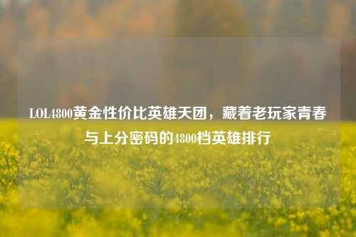 LOL4800黄金性价比英雄天团,藏着老玩家青春与上分密码的4800档英雄排行